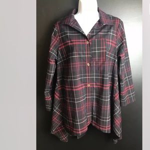 VITAMIN Plaid Button Down Shirt Blouse Top